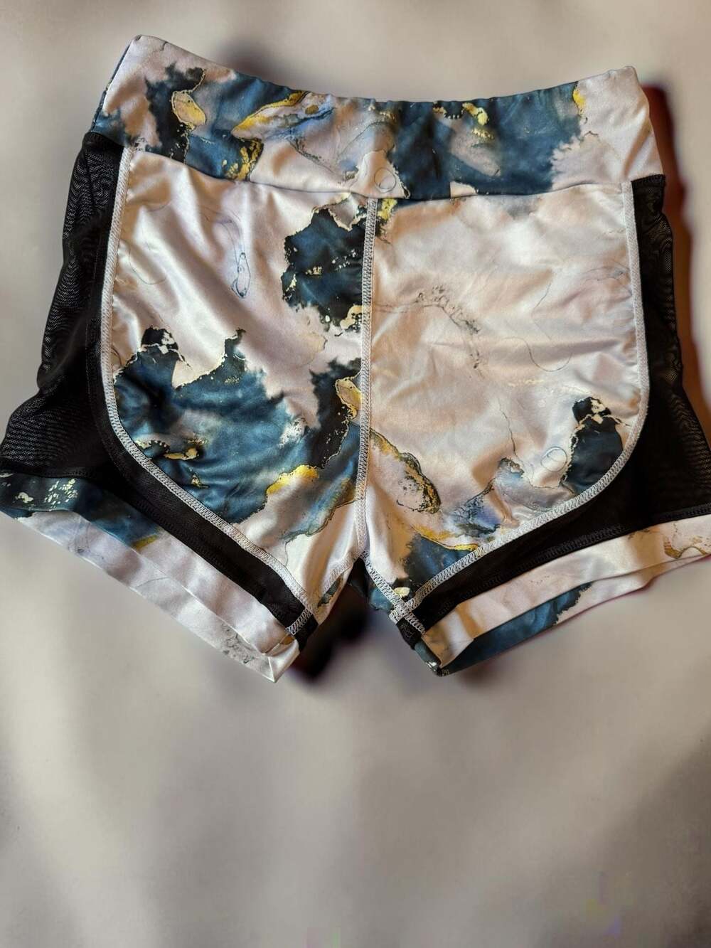 SHEIN Marble Print Contrast Mesh Athletic Shorts